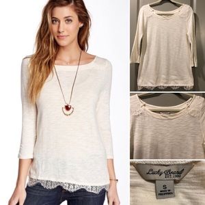 Lucky Brand | Cream Lace Hem Boat Neck 3/4 Sleeve